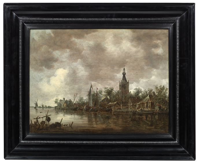 Jan van Goyen - View of Overschie from the river bank with Sailing Boats and other small vessels moored.  | MasterArt
